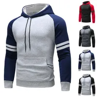 2024 New Cross-Border Leisure Sports Fitness Contrast Color Men's Autumn And Winter Mixed Color Stripe Sweater Pullover Hooded Plus main image 1