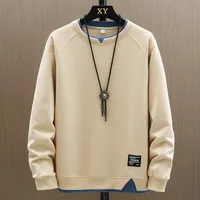 False Two-Piece Patchwork Heavy Round Neck Sweater Men's Spring And Autumn Trendy Ins All-Match Long Sleeve T-shirt Top Coat Men main image 2