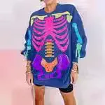 Human Skull Digital Printed Round Neck Sweater Halloween 2023 Pullover Independent Station Supply Women's Clothing main image 2