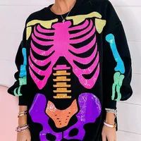 Human Skull Digital Printed Round Neck Sweater Halloween 2023 Pullover Independent Station Supply Women's Clothing main image 1