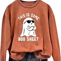 Human Skull Digital Printed Round Neck Sweater Halloween 2023 Pullover Independent Station Supply Women's Clothing main image 3