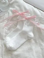 Women's Cute Sweet Solid Color Lace Cotton Appliques Crew Socks 1 Piece sku image 3