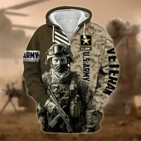 Autumn 3D Print American Soldier Veterans Zipper Hooded Sweatshirt Zipper Hooded Sweatshirt Camouflage Vintage Clothes main image 1