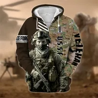 Autumn 3D Print American Soldier Veterans Zipper Hooded Sweatshirt Zipper Hooded Sweatshirt Camouflage Vintage Clothes main image 2