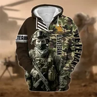 Autumn 3D Print American Soldier Veterans Zipper Hooded Sweatshirt Zipper Hooded Sweatshirt Camouflage Vintage Clothes main image 3