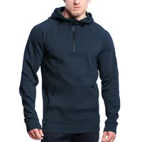 Men's Casual Autumn Winter Fleece - Lined Hooded Sweatshirt With Stand Collar, Half - Zip & Color Block Design main image 3