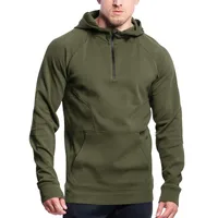 Men's Casual Autumn Winter Fleece - Lined Hooded Sweatshirt With Stand Collar, Half - Zip & Color Block Design main image 5