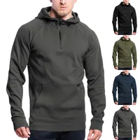 Men's Casual Autumn Winter Fleece - Lined Hooded Sweatshirt With Stand Collar, Half - Zip & Color Block Design main image 1