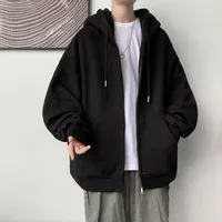 Men's Fleece - Lined Zip - Up Hooded Sweatshirt - Solid Color Loose Fit Autumn Winter Casual Jacket main image 1
