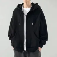 Men's Fleece - Lined Zip - Up Hooded Sweatshirt - Solid Color Loose Fit Autumn Winter Casual Jacket main image 3