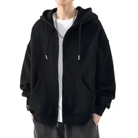 Men's Fleece - Lined Zip - Up Hooded Sweatshirt - Solid Color Loose Fit Autumn Winter Casual Jacket main image 4