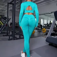 Elegant Sports Solid Color Nylon Spandex Round Neck Tracksuit Jogger Pants main image 2