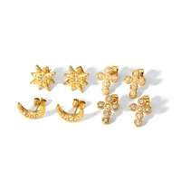 1 Pair Simple Style Commute Cross Moon Plating 304 Stainless Steel Ear Studs main image 4