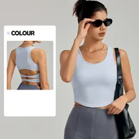 Casual Elegant Lady Solid Color Nylon Spandex Round Neck Active Tops Vest sku image 4