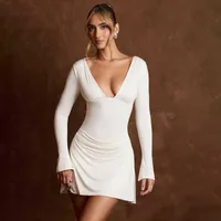 Women's A- Line Skirt Casual Elegant Streetwear V Neck Backless Long Sleeve Solid Color Above Knee Holiday Banquet Selfie main image 1