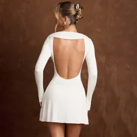 Women's A- Line Skirt Casual Elegant Streetwear V Neck Backless Long Sleeve Solid Color Above Knee Holiday Banquet Selfie main image 2