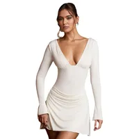 Women's A- Line Skirt Casual Elegant Streetwear V Neck Backless Long Sleeve Solid Color Above Knee Holiday Banquet Selfie main image 4