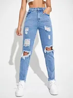 Women's Holiday Daily Selfie Casual Simple Style Streetwear Solid Color Full Length Jeans sku image 2