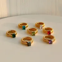 Vintage Style Classic Style Geometric Solid Color 304 Stainless Steel Plating Inlay Zircon 18K Gold Plated Women's Rings main image 2
