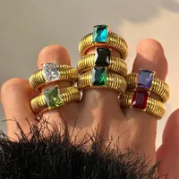 Vintage Style Classic Style Geometric Solid Color 304 Stainless Steel Plating Inlay Zircon 18K Gold Plated Women's Rings main image 1