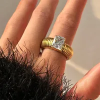 Vintage Style Classic Style Geometric Solid Color 304 Stainless Steel Plating Inlay Zircon 18K Gold Plated Women's Rings main image 5