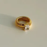 Vintage Style Classic Style Geometric Solid Color 304 Stainless Steel Plating Inlay Zircon 18K Gold Plated Women's Rings sku image 6
