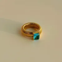 Vintage Style Classic Style Geometric Solid Color 304 Stainless Steel Plating Inlay Zircon 18K Gold Plated Women's Rings sku image 12