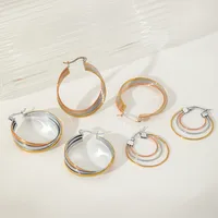 1 Pair Elegant Simple Style Artistic Geometric Color Block Mixed Metal 304 Stainless Steel 18K Gold Plated Hoop Earrings main image 1