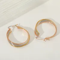 1 Pair Elegant Simple Style Artistic Geometric Color Block Mixed Metal 304 Stainless Steel 18K Gold Plated Hoop Earrings main image 4