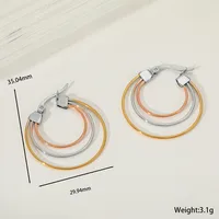 1 Pair Elegant Simple Style Artistic Geometric Color Block Mixed Metal 304 Stainless Steel 18K Gold Plated Hoop Earrings sku image 2