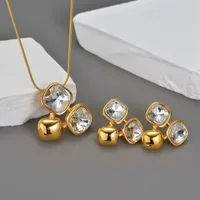 Vacation Simple Style Square 304 Stainless Steel Inlay Zircon Women's Earrings Necklace main image 1