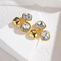 Vacation Simple Style Square 304 Stainless Steel Inlay Zircon Women's Earrings Necklace main image 3