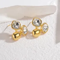 Vacation Simple Style Square 304 Stainless Steel Inlay Zircon Women's Earrings Necklace main image 4
