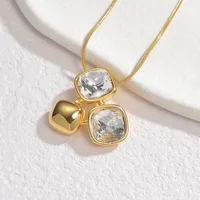 Vacation Simple Style Square 304 Stainless Steel Inlay Zircon Women's Earrings Necklace main image 5