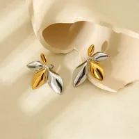1 Pair Modern Style Leaf Mixed Metal Plating 304 Stainless Steel 18K Gold Plated Ear Studs main image 3