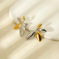 1 Pair Modern Style Leaf Mixed Metal Plating 304 Stainless Steel 18K Gold Plated Ear Studs main image 1