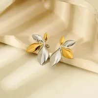 1 Pair Modern Style Leaf Mixed Metal Plating 304 Stainless Steel 18K Gold Plated Ear Studs main image 5