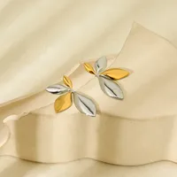 1 Pair Modern Style Leaf Mixed Metal Plating 304 Stainless Steel 18K Gold Plated Ear Studs main image 6