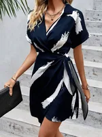 Women's Bandage Dress Casual Elegant Simple Style V Neck Short Sleeve Stripe Above Knee Outdoor main image 3