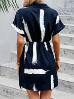 Women's Bandage Dress Casual Elegant Simple Style V Neck Short Sleeve Stripe Above Knee Outdoor main image 4