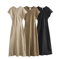 Women's Satin Dress Casual Elegant Streetwear Round Neck Short Sleeve Solid Color Midi Dress Holiday Daily Selfie main image 2