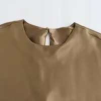 Women's Satin Dress Casual Elegant Streetwear Round Neck Short Sleeve Solid Color Midi Dress Holiday Daily Selfie main image 3