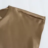 Women's Satin Dress Casual Elegant Streetwear Round Neck Short Sleeve Solid Color Midi Dress Holiday Daily Selfie main image 4