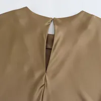 Women's Satin Dress Casual Elegant Streetwear Round Neck Short Sleeve Solid Color Midi Dress Holiday Daily Selfie main image 5
