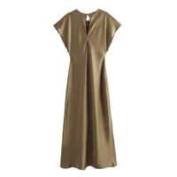 Women's Satin Dress Casual Elegant Streetwear Round Neck Short Sleeve Solid Color Midi Dress Holiday Daily Selfie main image 6