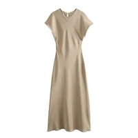 Women's Satin Dress Casual Elegant Streetwear Round Neck Short Sleeve Solid Color Midi Dress Holiday Daily Selfie sku image 8