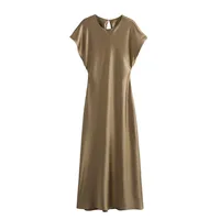 Women's Satin Dress Casual Elegant Streetwear Round Neck Short Sleeve Solid Color Midi Dress Holiday Daily Selfie sku image 2