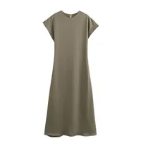Women's Satin Dress Casual Elegant Streetwear Round Neck Short Sleeve Solid Color Midi Dress Holiday Daily Selfie sku image 15