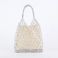Women's Paper Solid Color Beach Streetwear Weave Square String Straw Bag sku image 2