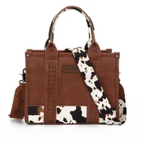 Women's Medium Pu Leather Cow Pattern Solid Color Streetwear Sewing Thread Square Zipper Handbag main image 3